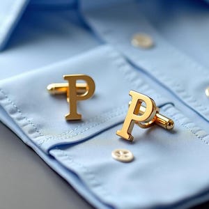 Gemelos con inicial sencilla y letra P, joyería personalizada, hechos a mano, de latón macizo chapado en oro, gemelos de camisa fabulosos, regalo para papá, ON-16E
