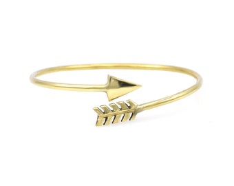 Arrow Wrap Front Open Cuff Bangle 18K Gold Plated Brass Jewelry Handmade Hand Cuff Adjustable Bracelets Unique Design Jewelry Gifts ONB-20