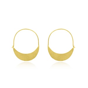 Crescent Moon Hoop Earrings Simple Style Brass Metal Handmade Jewelry Light Weight Earring Minimal Jewelry Gold Plated Waterproof Hoop ON-50