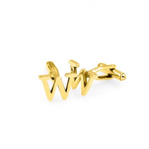 Gemelos con letra W, inicial de oro, palabra de latón, joyería impermeable, gemelos personalizados, regalo para él, gemelos de camisa, regalos de joyería ON-23E