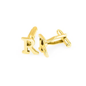 Gemelos de camisa con la letra R inicial, gemelos dorados, joyas de latón, regalo de Navidad para hombres, accesorios, regalo real personalizado para él ON-18E