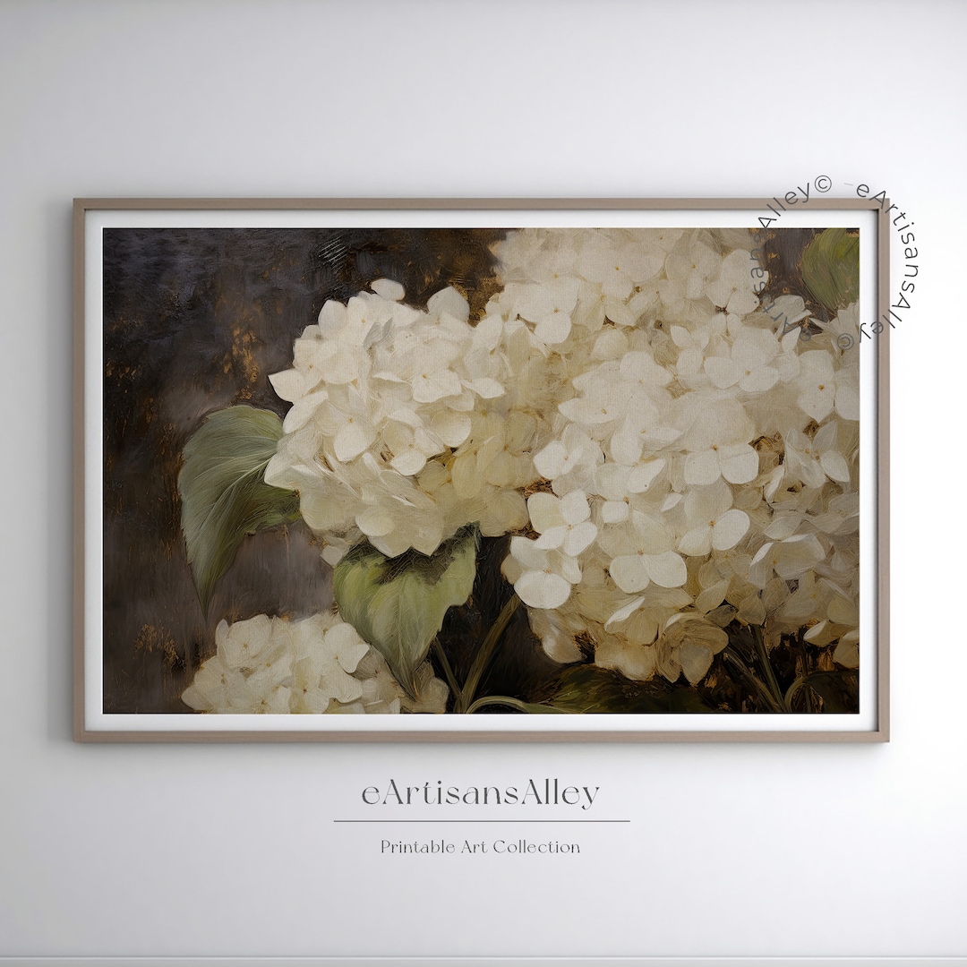 White Hydrangea Printable Wall Art | Botanical Floral Painting ...