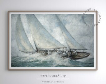 Dynamic Sailing Boat Artwork | Impressionist Seascape | Nautical Wall Art | INSTANT Download | BYRN-SCW236
