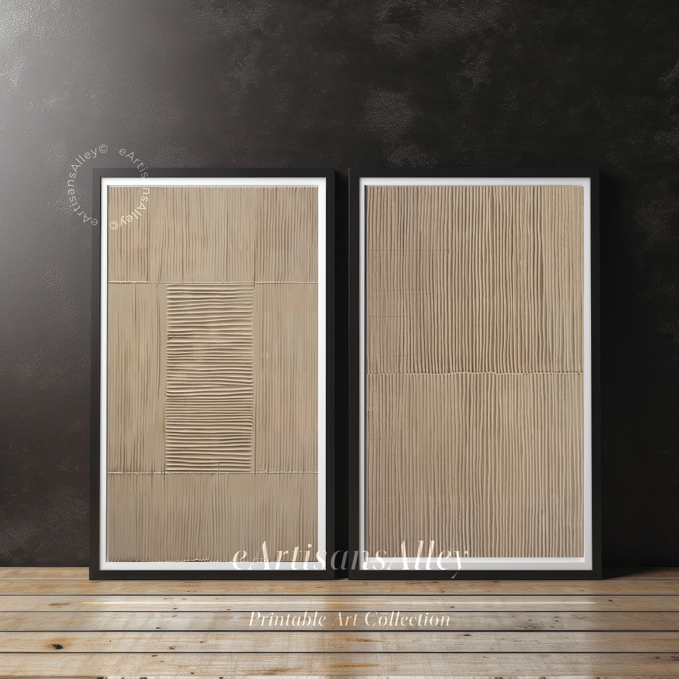 Minimalist Textured Abstract Art Print of Two | Wabi-Sabi Beige Geometric Prints | Instant Download | BYRN267