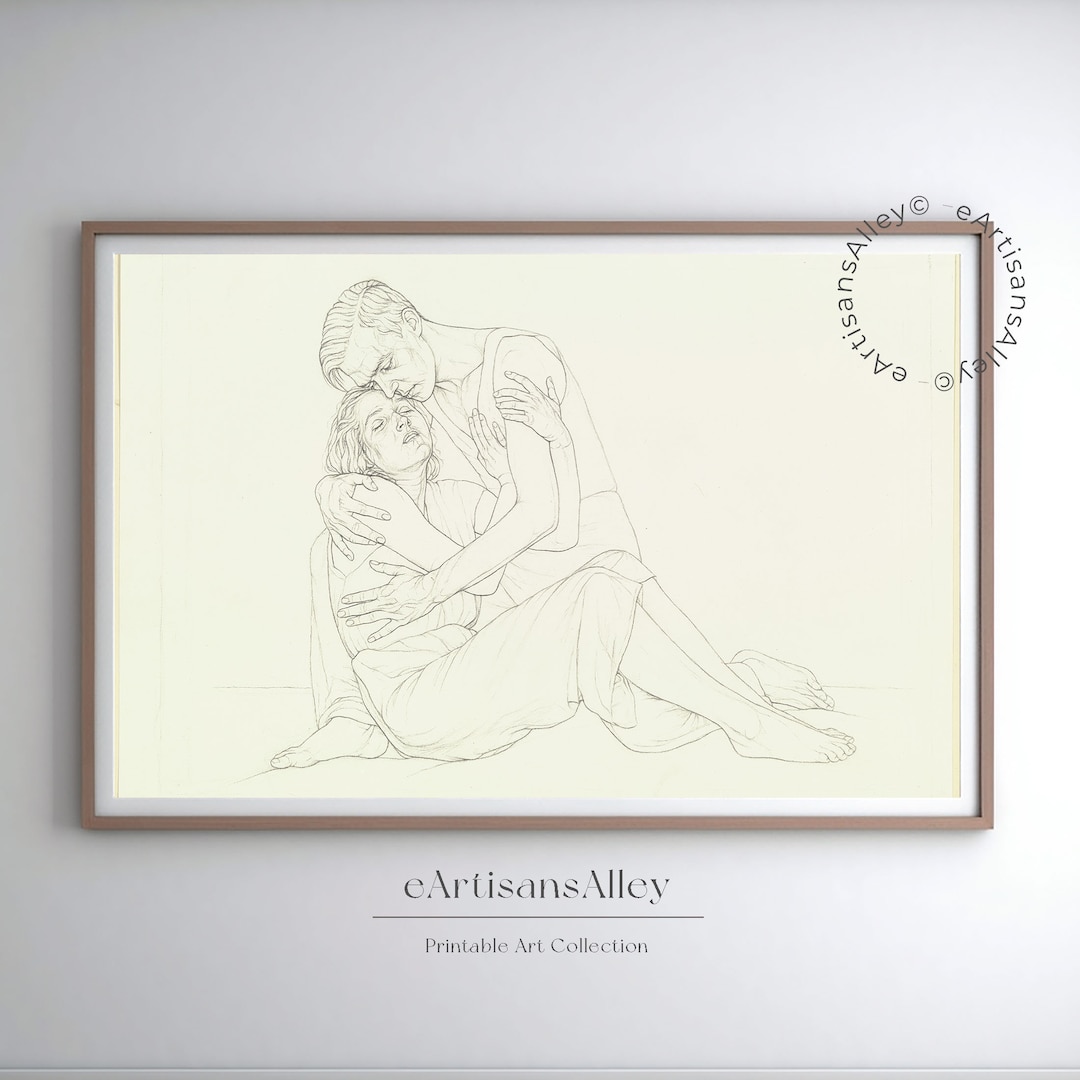 Intimate Embrace: Line Art Illustration of Togetherness | Pencil ...