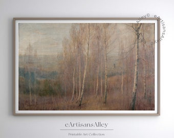 Vintage Tree Landscape Painting: Rustic Autumn Home Decor (Digital Download)