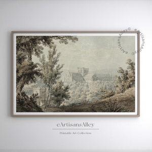 Ancient Winchester Cathedral England Watercolor | Vintage-Inspired Landscape Art Print | Classic Gothic Architecture Wall Decor | BYRN134
