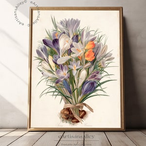 Spring Crocuses Botanical Illustration | Vintage Floral Art Download, Purple and Yellow Crocus Printable, Botanical Study Decor | BYRN-SL202