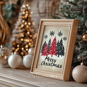 Rustic Merry Christmas Tree Print: Burlap Holiday Decor (Digital Download)