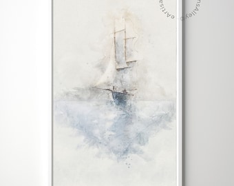 Watercolor Sailing Ship Art | Ethereal Maritime Painting | Nautical Decor Print | BYRN-SC224