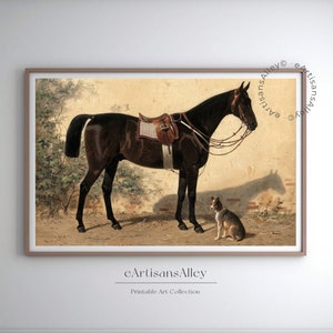 Classic Equestrian Art Print | Vintage Horse and Dog Companionship | Countryside Animal Digital Art | Rustic Stable Printable | BYRN-A411