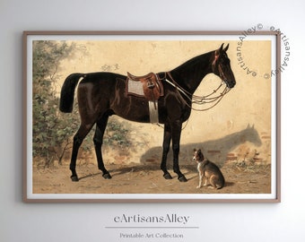 Vintage Equestrian Horse and Dog Art Print (Digital Download)