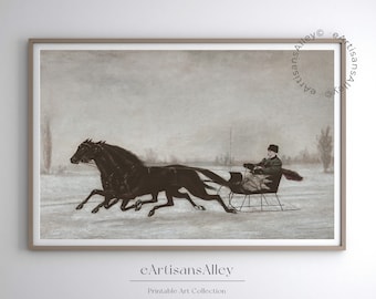 Vintage Horse Sleigh Print: Winter Equestrian Art (Digital Download)