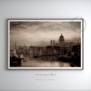 Victorian Echoes: St. Paul&#39;s Cathedral | Historic London River Scene Art Print | Digital Art Download | BYRN195