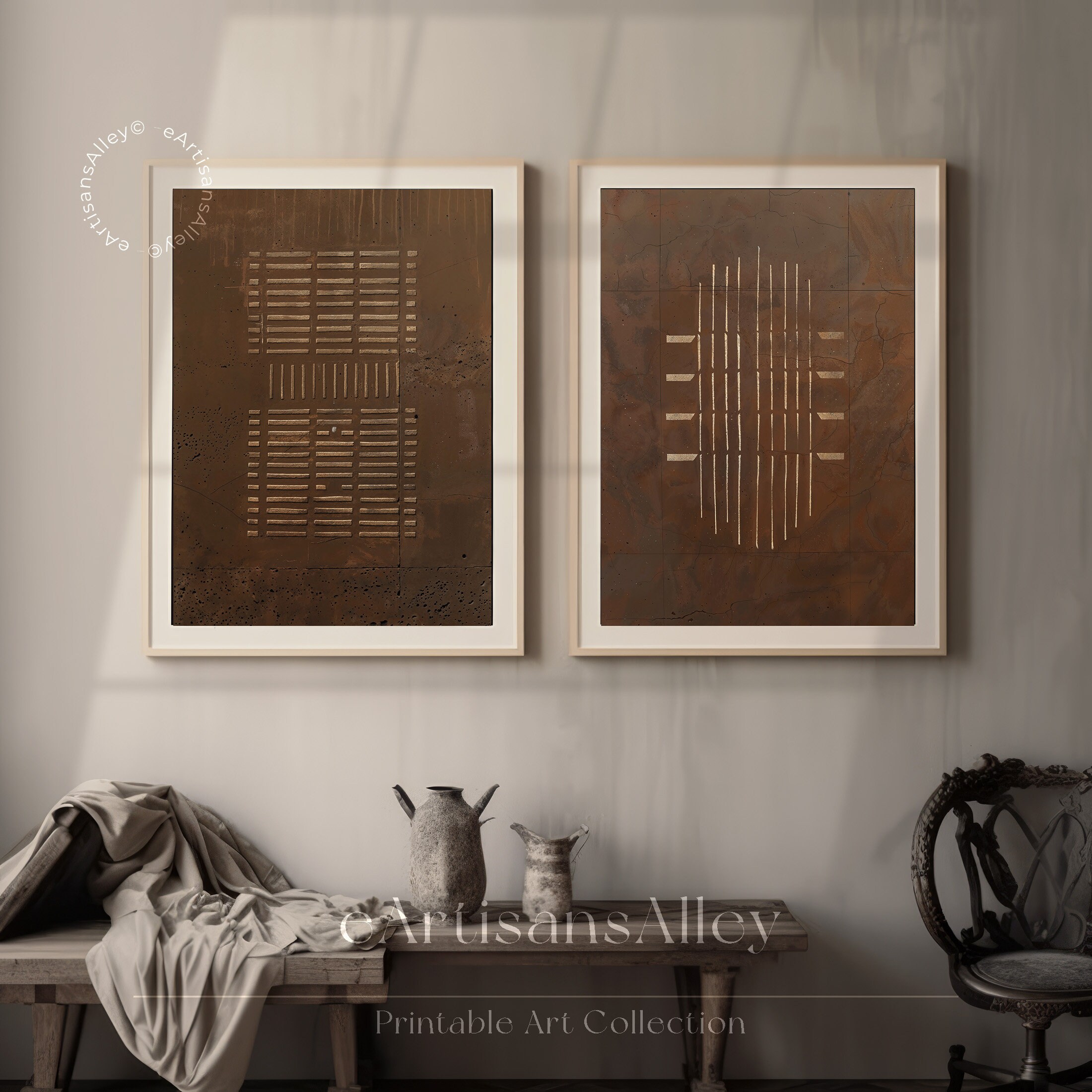 Wabi Sabi Art Print Set of Two Abstract Linear Patterns Minimalist ...