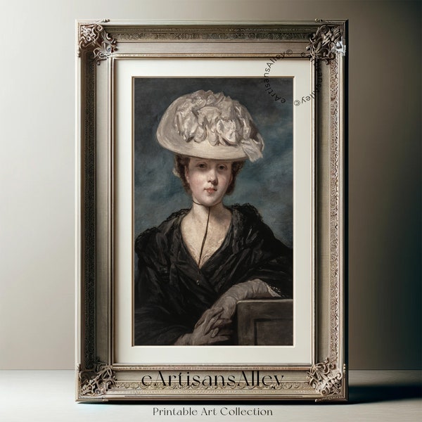 Edwardian Lady Portrait | Vintage Fashion Art | Beige Hat Elegance | Digital Download | Classic Woman Painting | BYRN-P202