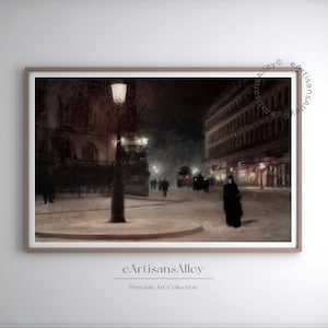 Nocturne Cityscape | Impressionistic Night Street Scene | Urban Evening Art | Carriage Lights Glow | Digital Painting Download | BYRN208