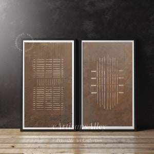 Wabi Sabi Art Print Set of Two | Abstract Linear Patterns | Minimalist Earth Tones | Instant Download | BYRN231