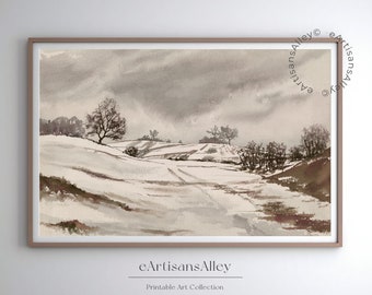Vintage Winter Landscape Art Print: Rustic Farmhouse Decor (Digital Download)