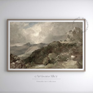 Rustic Mountain Landscape | Pastoral Goat Hillside Scenery | Tranquil Nature Art | Antique PRINTABLE Digital Wall Art | BYRN136