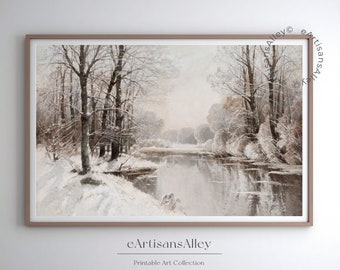 Vintage Winter Landscape Painting: Moody Country Scenery (Digital Download)