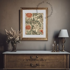 Art Nouveau Floral Pattern Digital Download | Vintage Inspired Botanical Illustration Wall Art | Red and Green Textile Design | BYRN-TP102