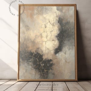 Kintsugi-Inspired Abstract Wall Art | Japandi Neutral Printable Poster with Gold Crack Texture | Wabi-Sabi Digital Download | BYRN409
