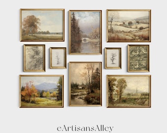 Vintage Fall Gallery Wall Art Prints: Autumn Landscape Set (Digital Download)