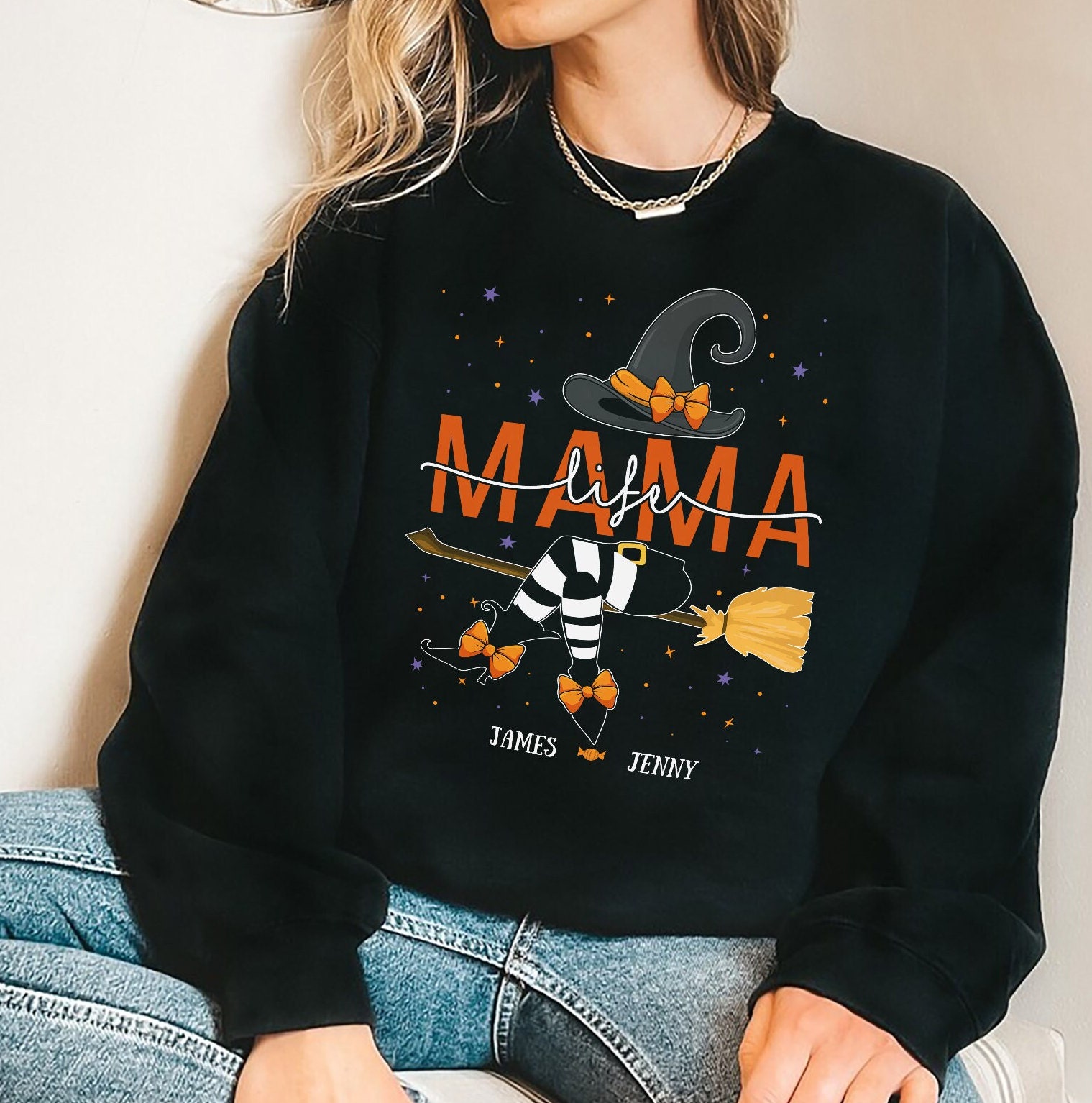 Discover Custom Halloween Grandma Witch Sweatshirt, Grandma And Grandkids Halloween Sweatshirt, Mama Life Sweatshirt, Mom Halloween Gift