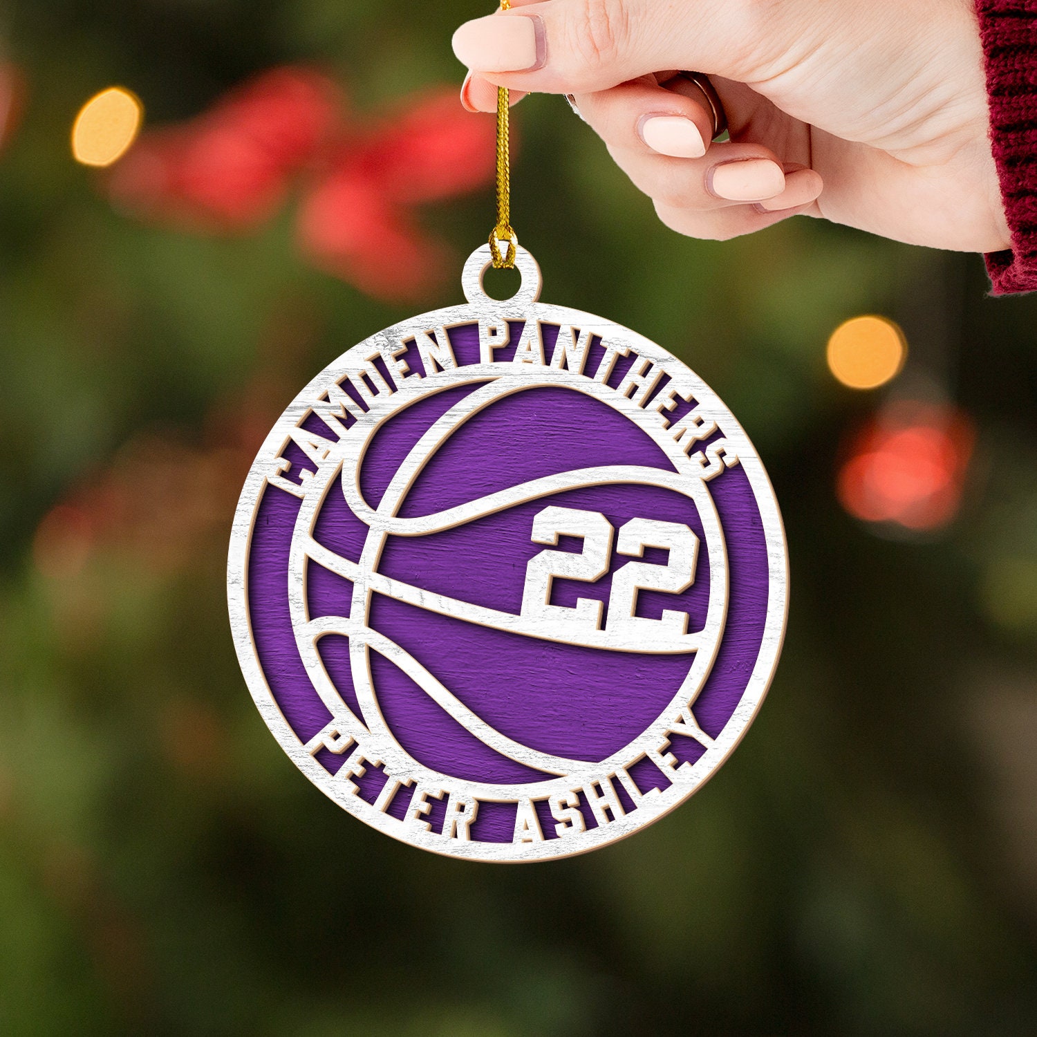 Personalized Basketball 2 Layered Wood Ornament, Basketball Christmas