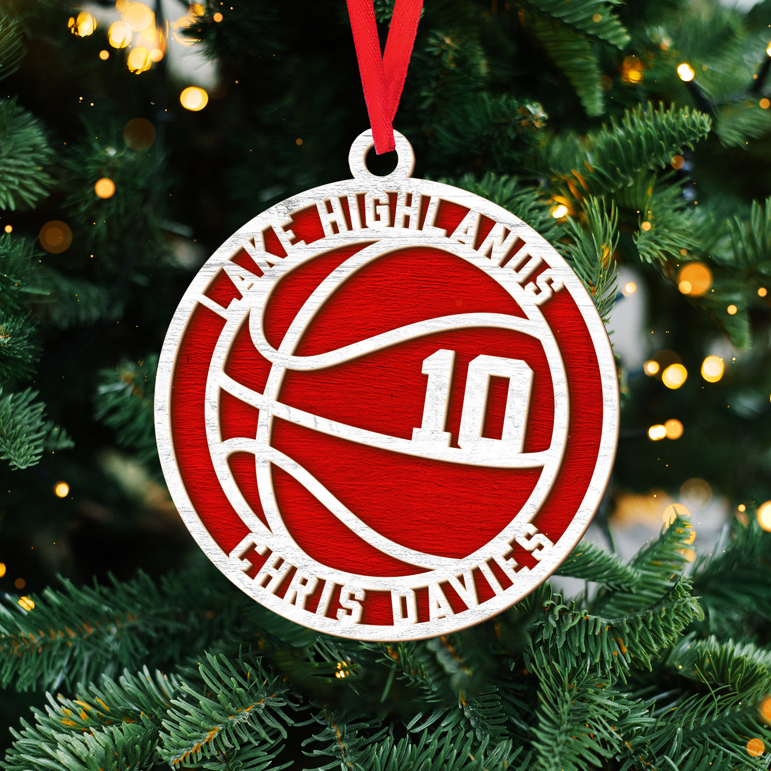Personalized Basketball 2 Layered Wood Ornament, Basketball Christmas