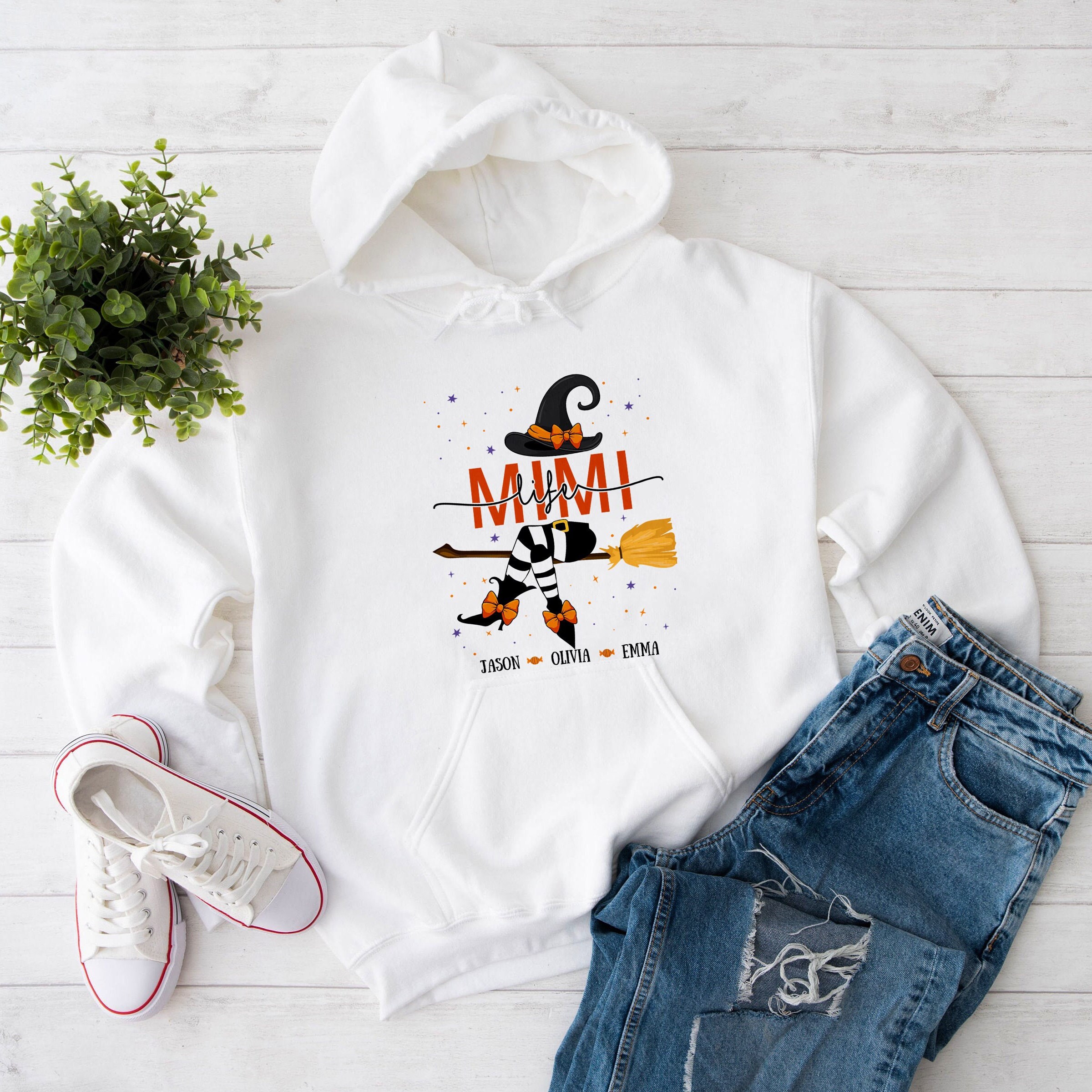 Discover Custom Halloween Grandma Witch Sweatshirt, Grandma And Grandkids Halloween Sweatshirt, Mama Life Sweatshirt, Mom Halloween Gift