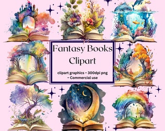 18 PNG Watercolor Fantasy Books Clipart Open Book Clip Art - Etsy