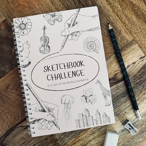 A5 Sketchbook Challenge - Drawing prompts for a year - For teens / adults - Unique creative  art sketch book doodle gift mindfulness artist