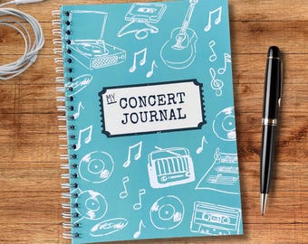 A5 Concert Journal with prompts - 25 Reviews - Gift for concert gig fan / music lover / photos tickets memory book - softcover - live music