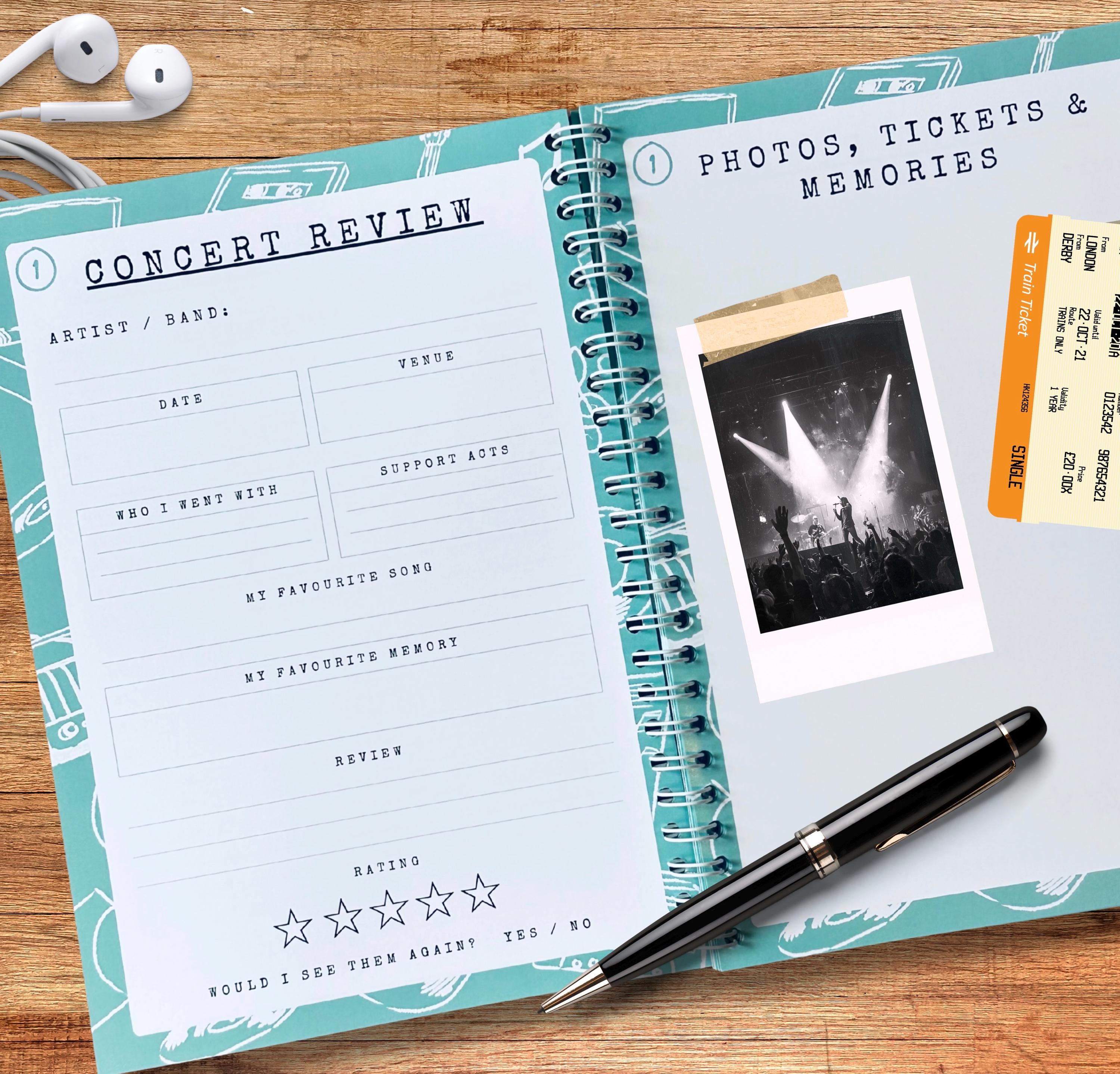 A5 Concert Journal With Prompts - 25 Reviews - Gift for Concert Gig Fan ...