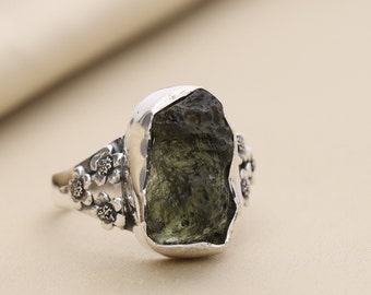 Moldavite natural gemstone 925 solid sterling silver handmade ring