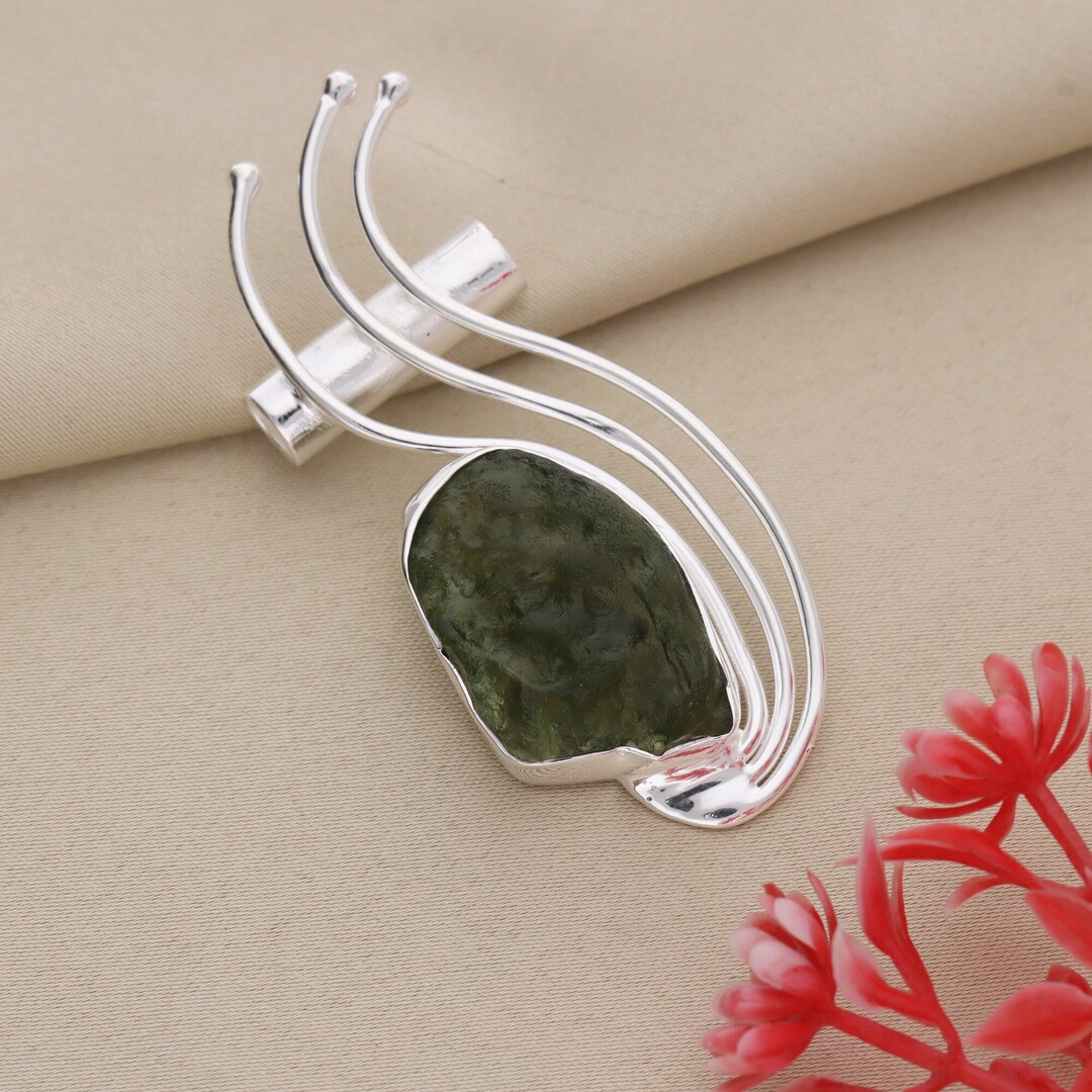 S925 Sterling Silver Moldavite Crystal Pendant Necklace for Women May Birthstone