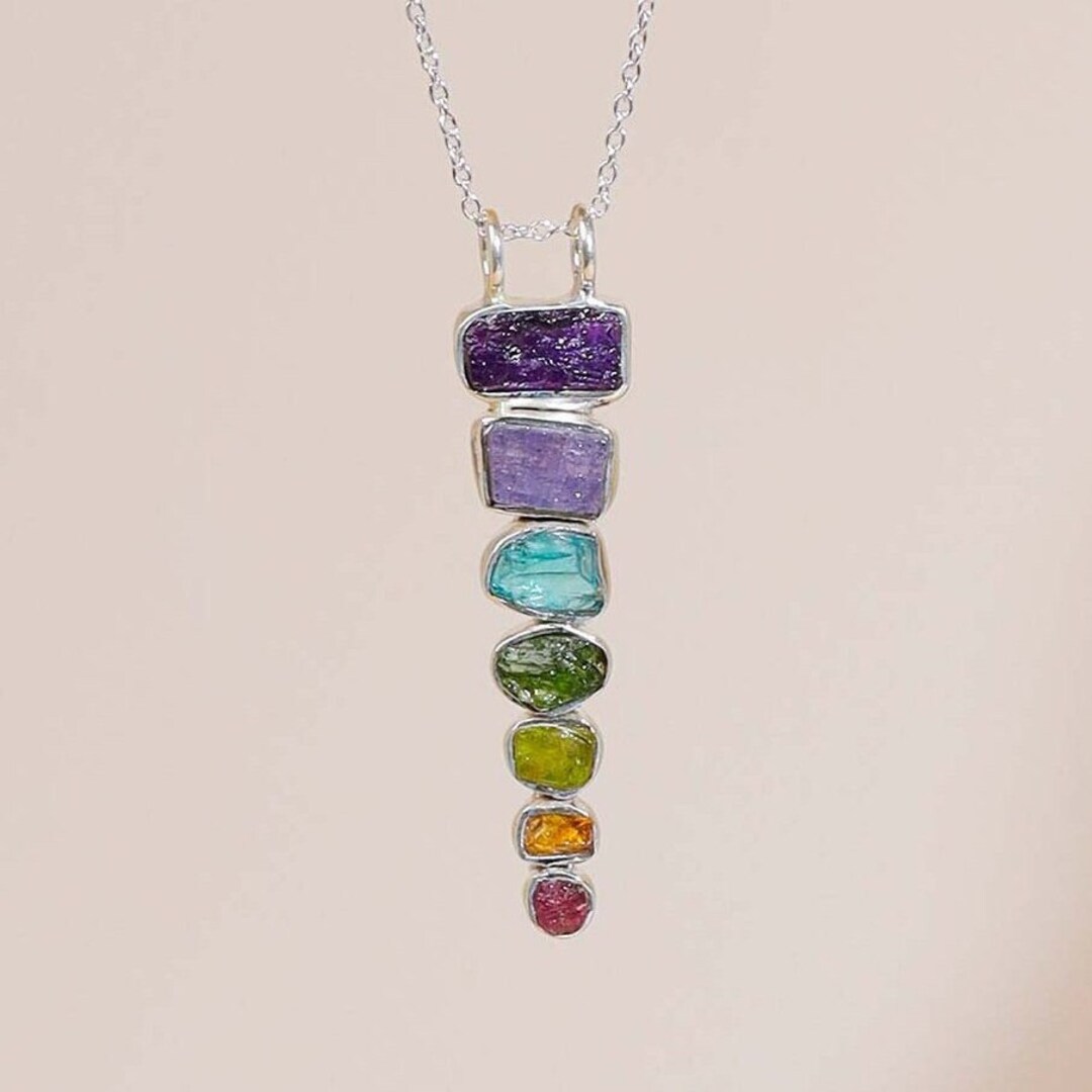 7 Chakras Stone Healing Handmade Pendant Necklace Jewelry, Real Raw ...
