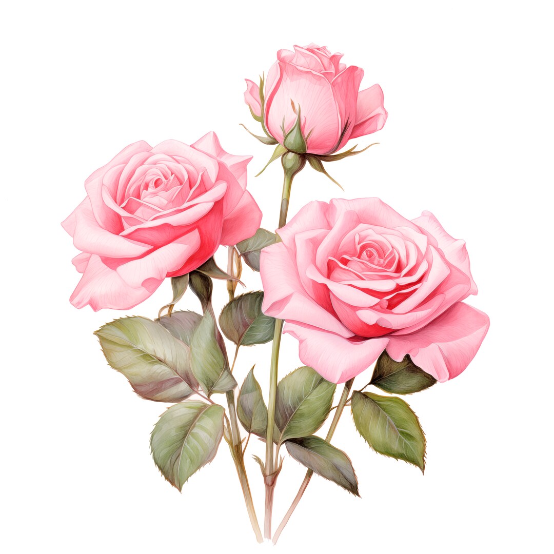 10 Pink Roses Clipart, Roses Bouquet, Printable Watercolor Clipart ...