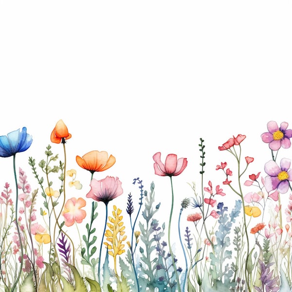 10 Aquarell Wildblumen Rahmen, Hochzeit Clipart, hohe Qualität PNG sofortiger Download