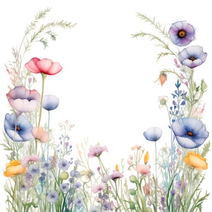Clipart floreale selvaggio - Bordi floreali ad acquerello - Clipart premade - Clipart di matrimonio - Bordi floreali - Clipart ad acquerello - Arte fiori selvatici