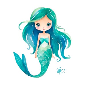 Mermaid Clipart Bundle, Aquarell süße Meerjungfrau Clipart png, Sea Life, Instant Download Bilder, kommerzielle Nutzung