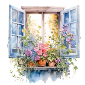 10 Floral Windows Clipart, Flower Windows, Floral Doors, Printable Watercolor clipart, High Quality PNG, Digital download, Paper craft