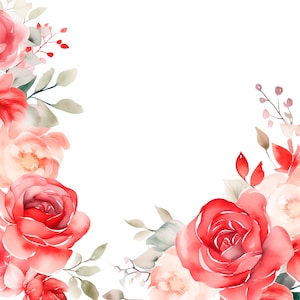 Clipart floreale dell'acquerello - Fiori rossi e fard - Clipart floreale - Clipart di matrimonio - Fiori dell'acquerello - Clipart di rose - Clipart di fiori