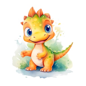 10 Imágenes prediseñadas de dinosaurios de dibujos animados, dinosaurio bebé, imágenes prediseñadas de acuarela imprimibles, PNG de alta calidad, descarga digital, artesanía de papel, diario basura