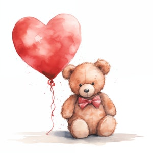 Watercolor Valentines Teddy Bear Clipart, 10 PNG Valentines Day Clipart, Valentines Teddy Bear Clipart, Love Bears PNG, Commercial Use