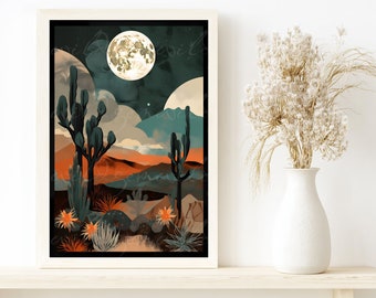 Southwestern Art, Cactus Art Print, Vintage Desert Wall Art, Southwest Wall Decor, Desert Landscape Art | Instant Digital Printable Download