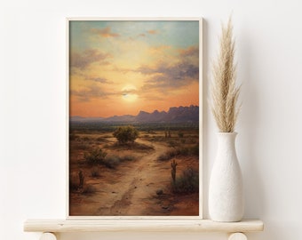 Sunset in the Desert Original Oil Painting Print, Southwest Desert Landscape Wall Art, Western Home Decor, Natural Southwestern Wall Decor