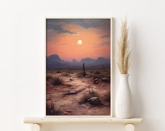 Sunset Oil Painting Print Original Desert Landscape Artwork, Southwest Wall Decor, Southwestern Nature Home Decor, Natural Wall Decor